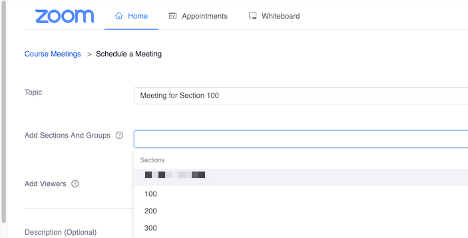 Zoom Meeting by Canvas Course - Add Sections and Groups 
